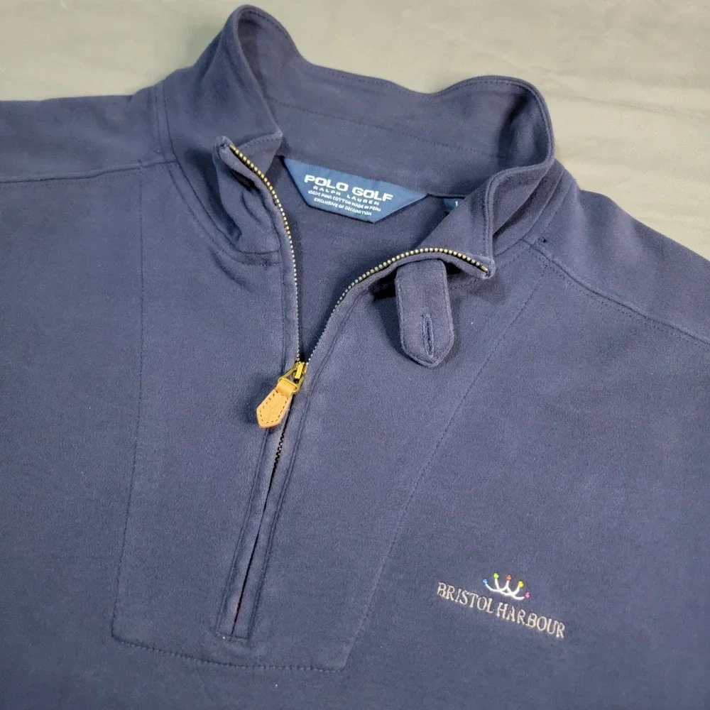 Vintage Polo Golf Ralph Lauren Vest Mens Large Blue Sleeveless Bristol Harbour